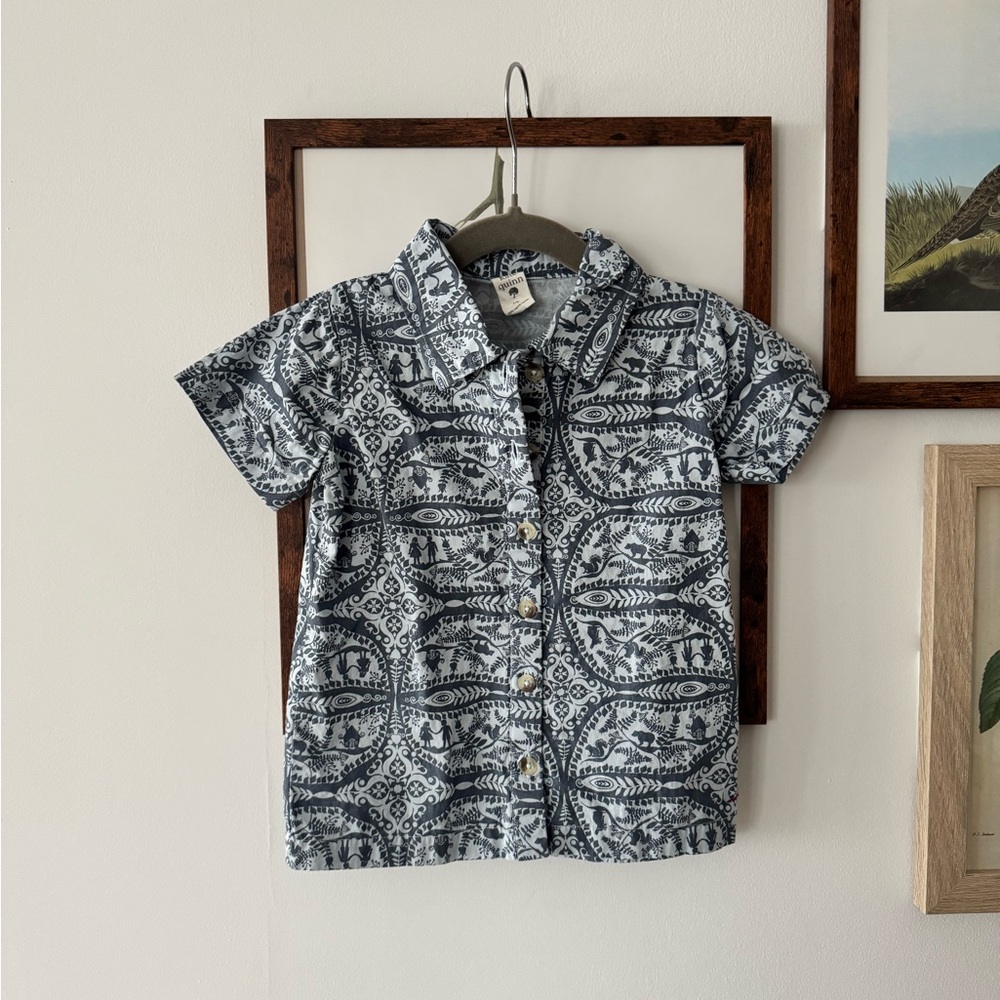 kate quinn Blue and White Patterned Button-Down Shirt